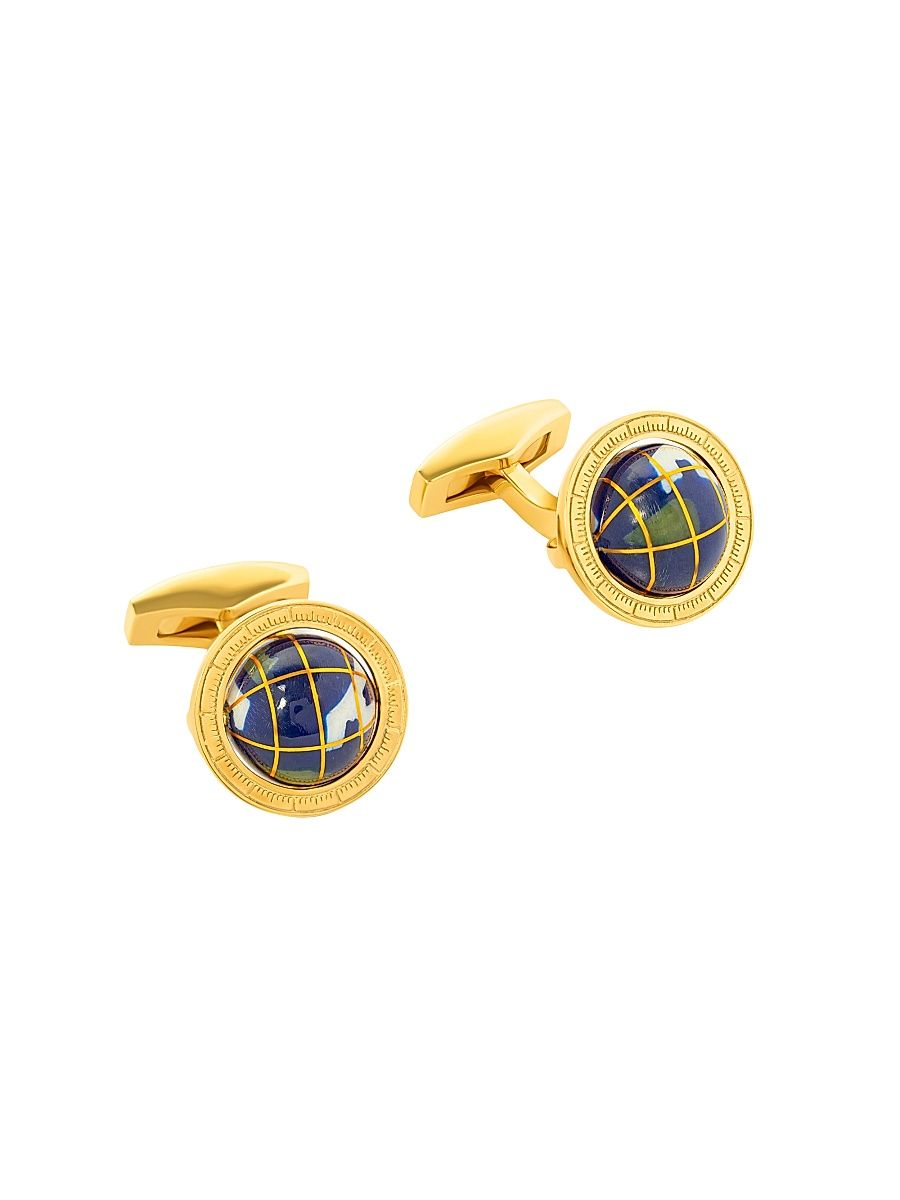 Men's Globe Mosaic 18K Yellow Gold-Plated & Lapis Cufflinks - Yellow Gold