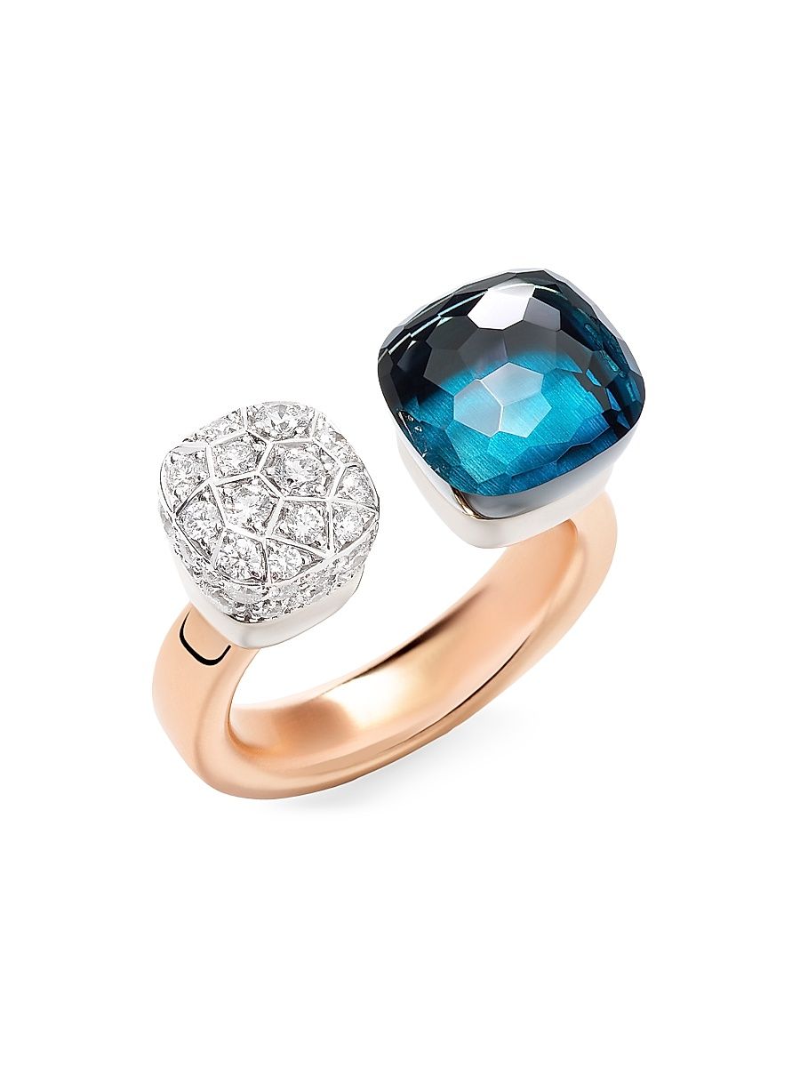 Women's Nudo Two-Tone 18K Gold, London Blue Topaz & 0.80 TCW Diamond Cuff Ring - Rose Gold - Size 54