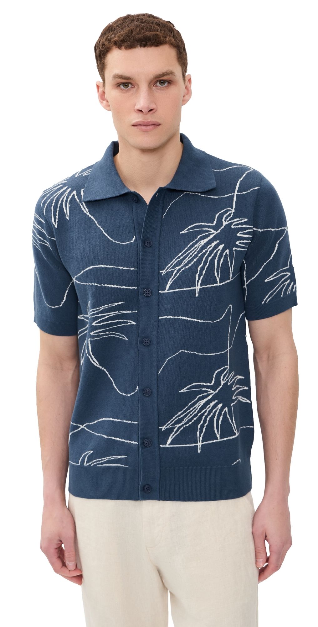 Far Afield The Palms Knit Collared Shirt Blue M