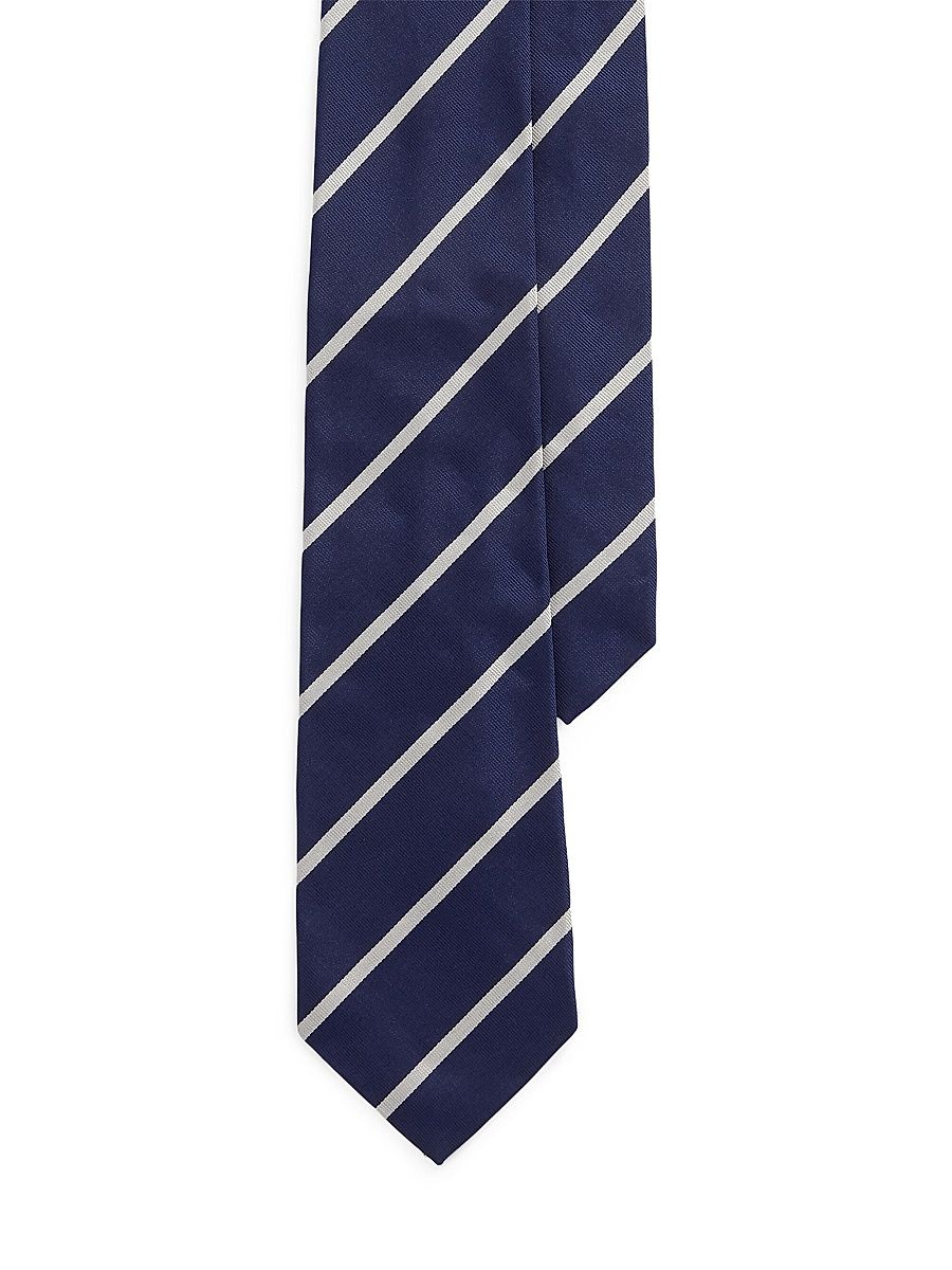 Men's Striped Silk Tie - Navy White