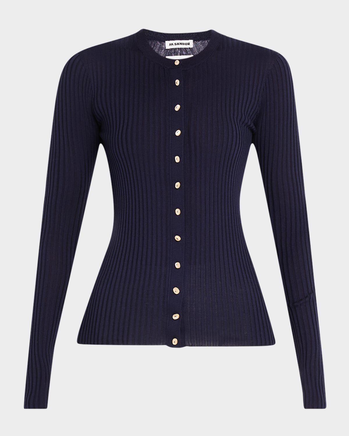 Silk Ribbed Crewneck Cardigan