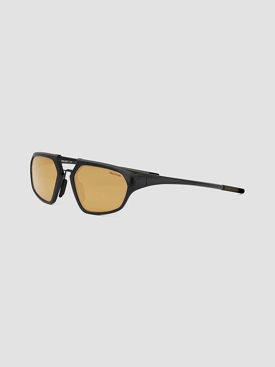 TAG Heuer Men's Line 55MM Geometric Sunglasses - Black Dark Yellow Mirror