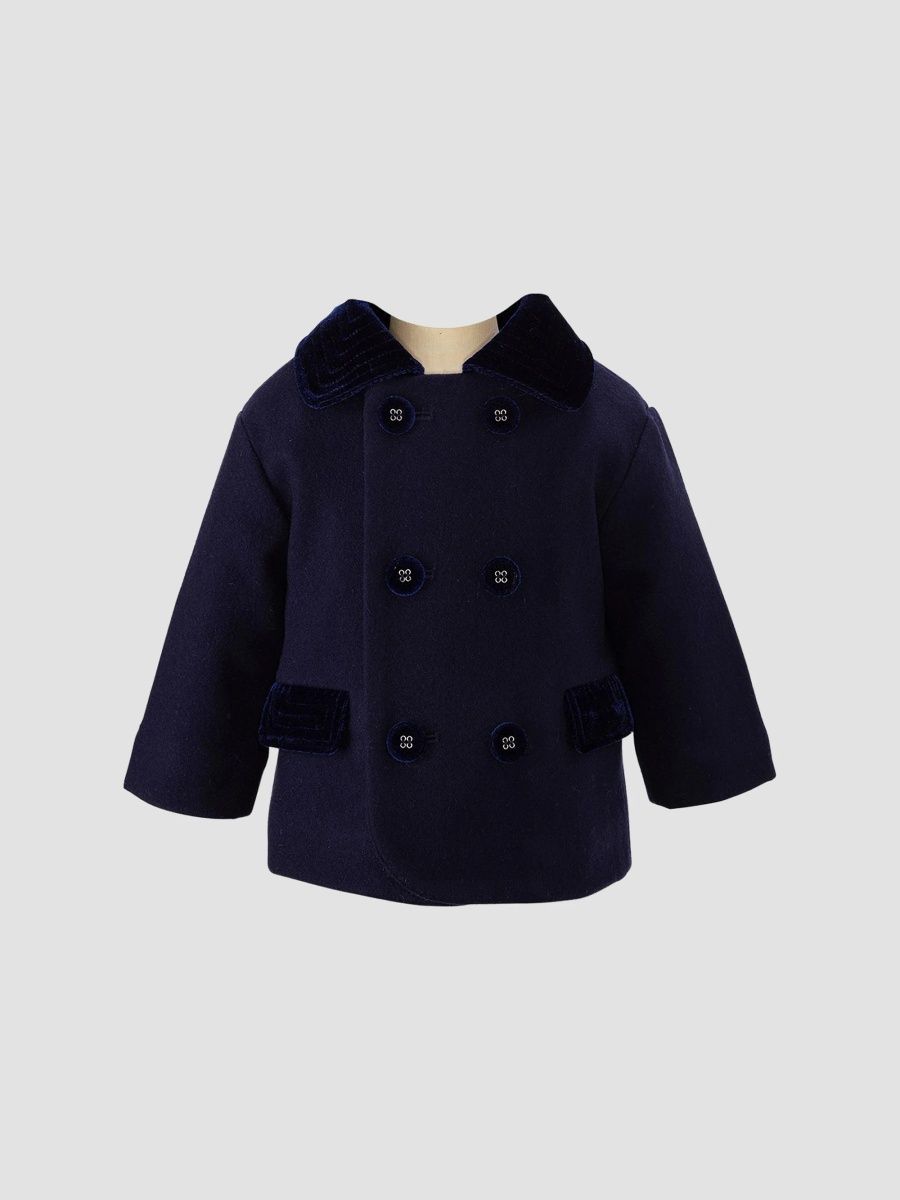 Rachel Riley Girl's Baby Girl's Velvet-Trimmed Double-Breasted Coat - Blue - Size 12 Months