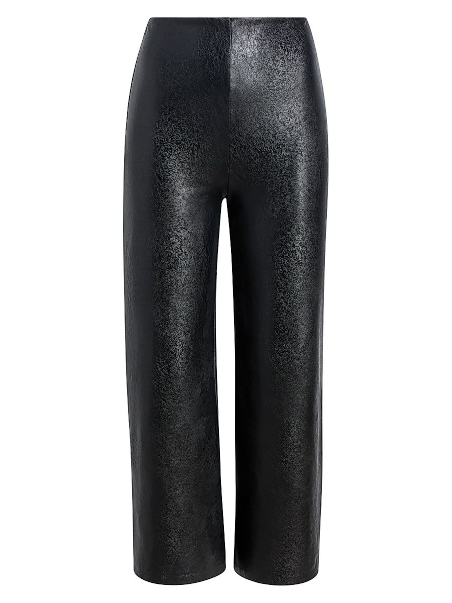 Women's Faux-Leather Cropped Wide-Leg Pants - Black - Size XL