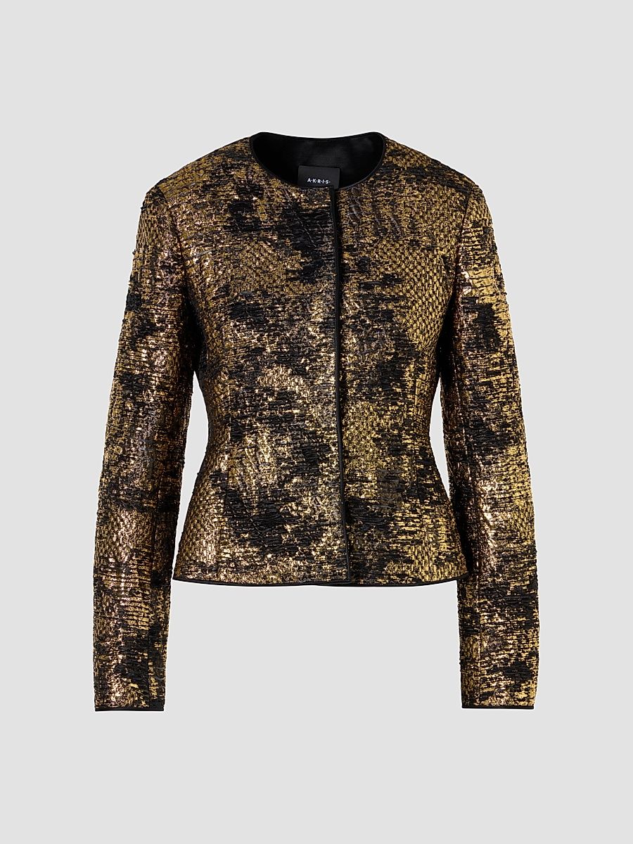 Women's Kelis Jacquard Silk Lamé Jacket - Gold Black - Size 10