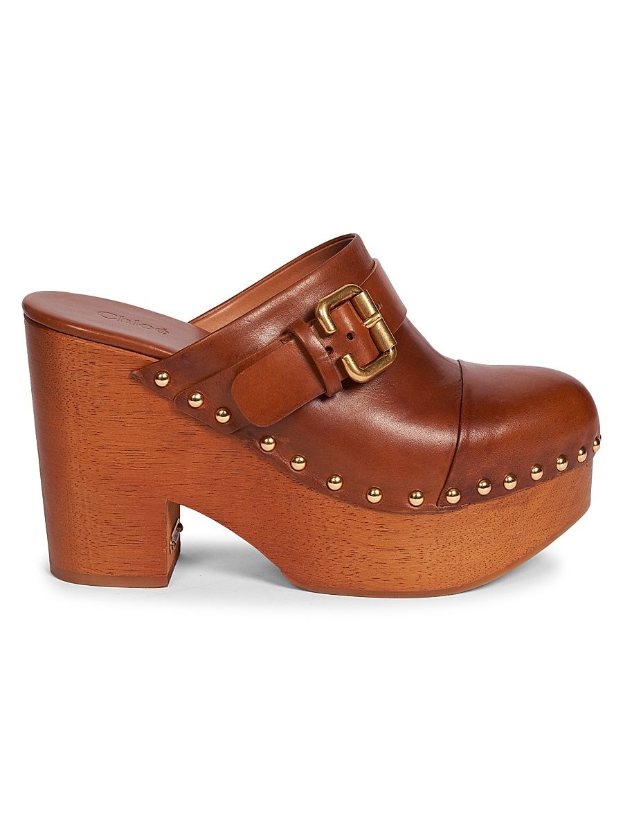 Women's Jeannette 40MM Leather Clogs - Ginger Brown - Size 11