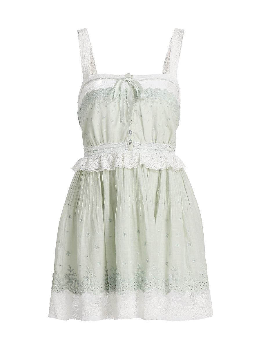 Women's Hadlee Eyelet Cotton A-Line Minidress - Eau De Nil - Size 00