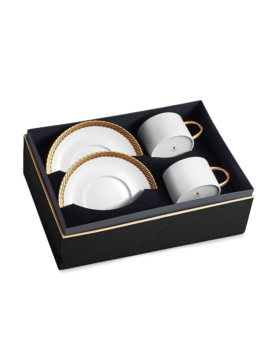 Corde 4-Piece Teacups & Saucers Set - Gold