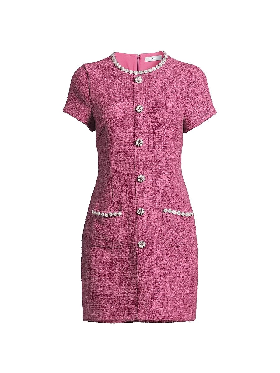 Women's Alani Tweed Embellished Trim Dress - Red Violet - Size 8