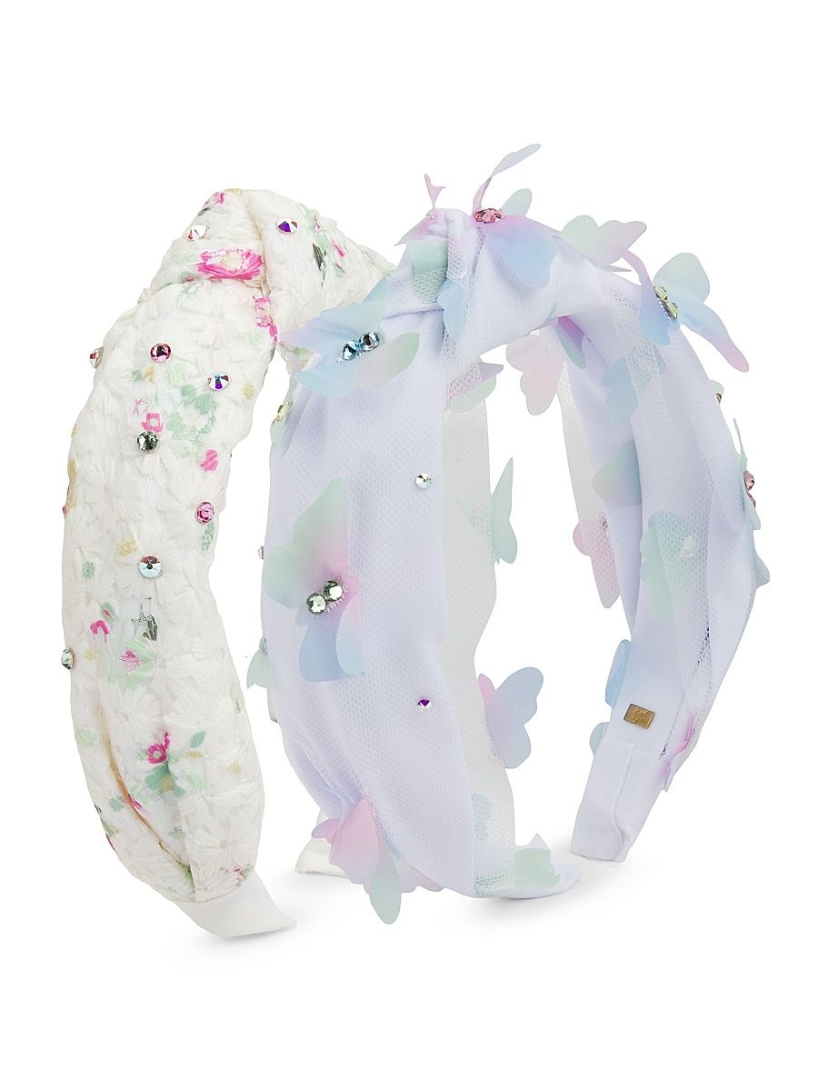 Floral And Butterfly Knot Headband Set - White Multi Color