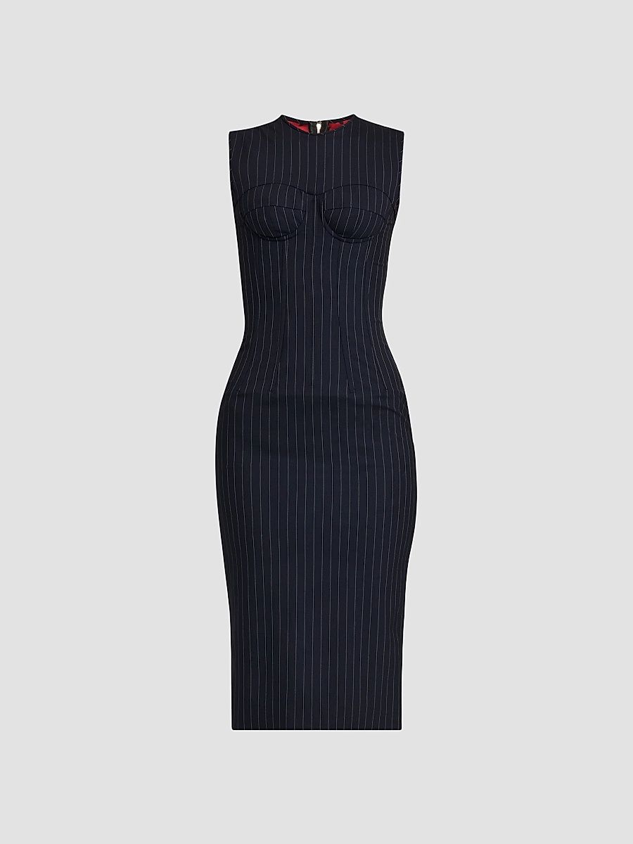 Dolce & Gabbana Women's Pinstriped Stretch-Virgin Wool Bustier Dress - Rigato - Size 12