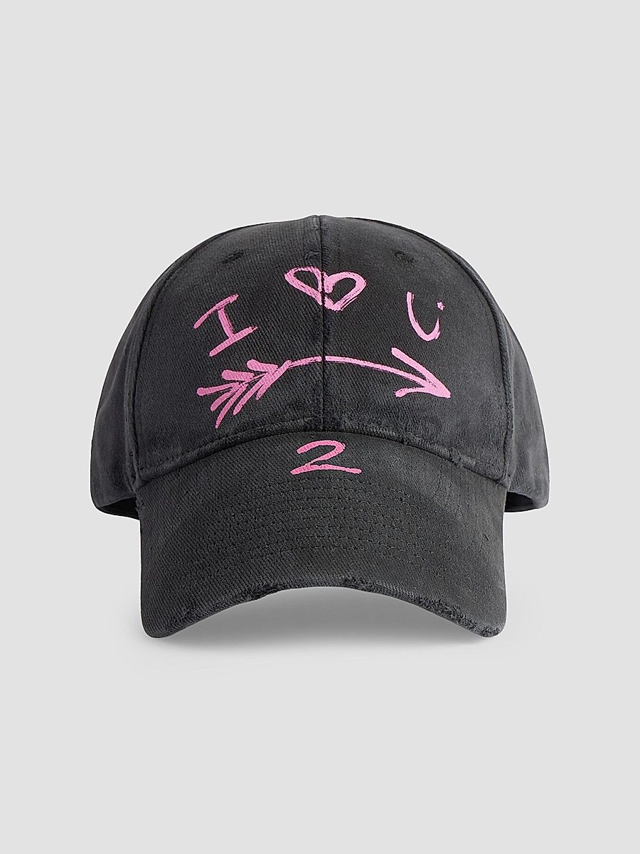Balenciaga Men's I Love U Baseball Cap - Black - Size Medium
