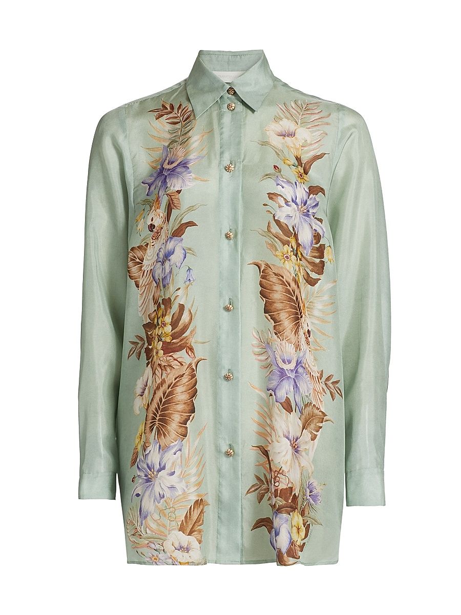 Women's Coco Floral Silk Relaxed-Fit Shirt - Sage Multi Floral - Size 8