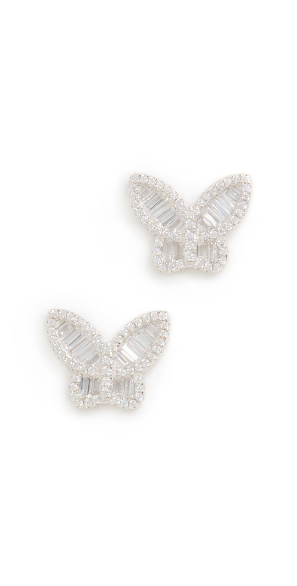 By Adina Eden Pave Baguette Butterfly Stud Earrings Silver One Size