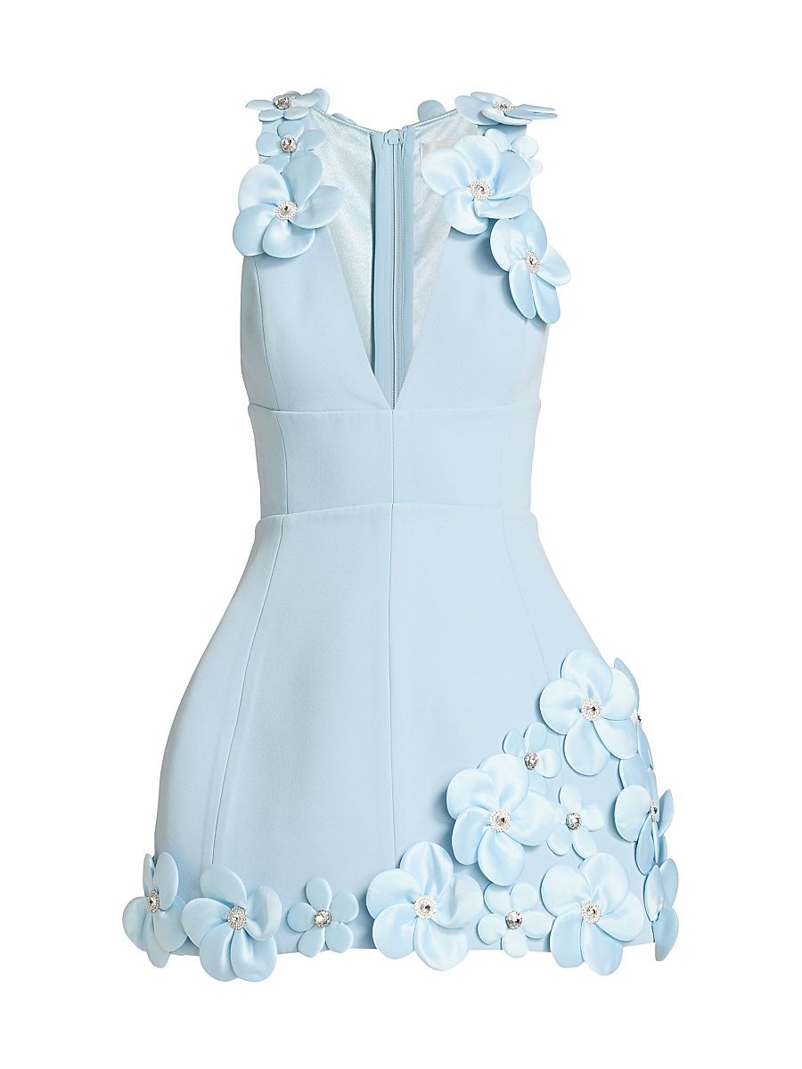 Women's Estelle Floral Appliqué Minidress - Powder Blue - Size XS