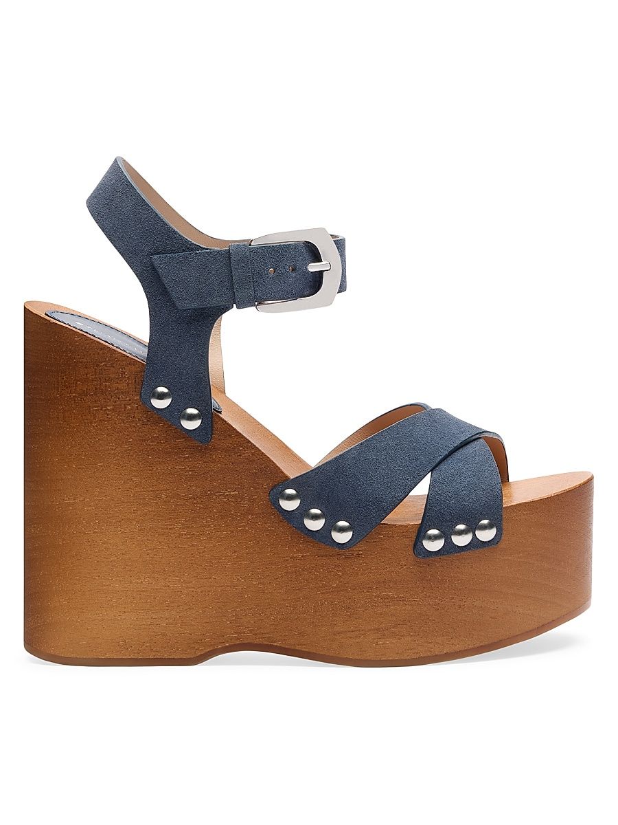 Women's Kate 130MM Studded Suede Wedge Sandals - Stormy Blue - Size 9.5