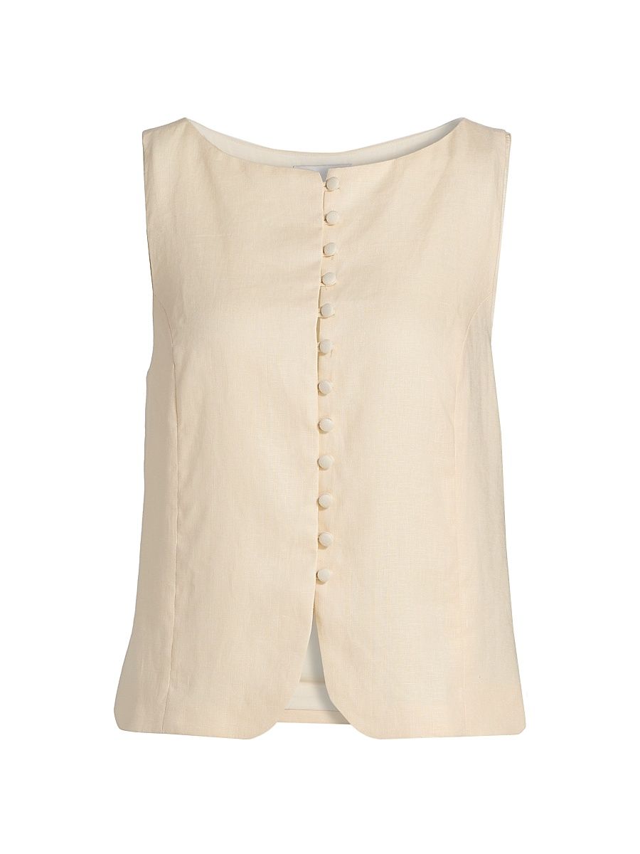 Women's Addison Linen Vest Top - Sugar - Size Medium