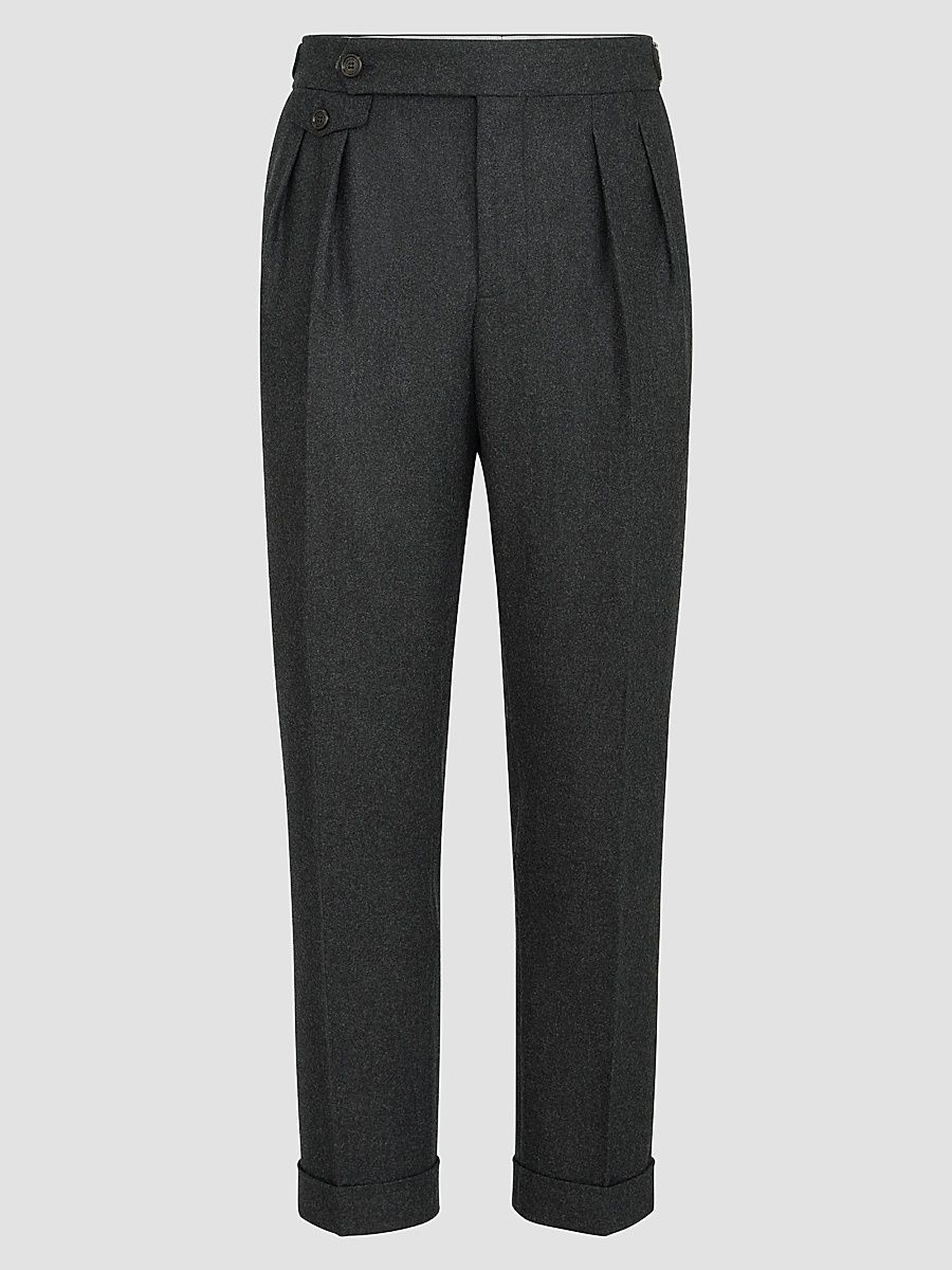 Men's Virgin Wool Flannel Trousers in Twisted Cotton Gabardine - Lignite - Size 48