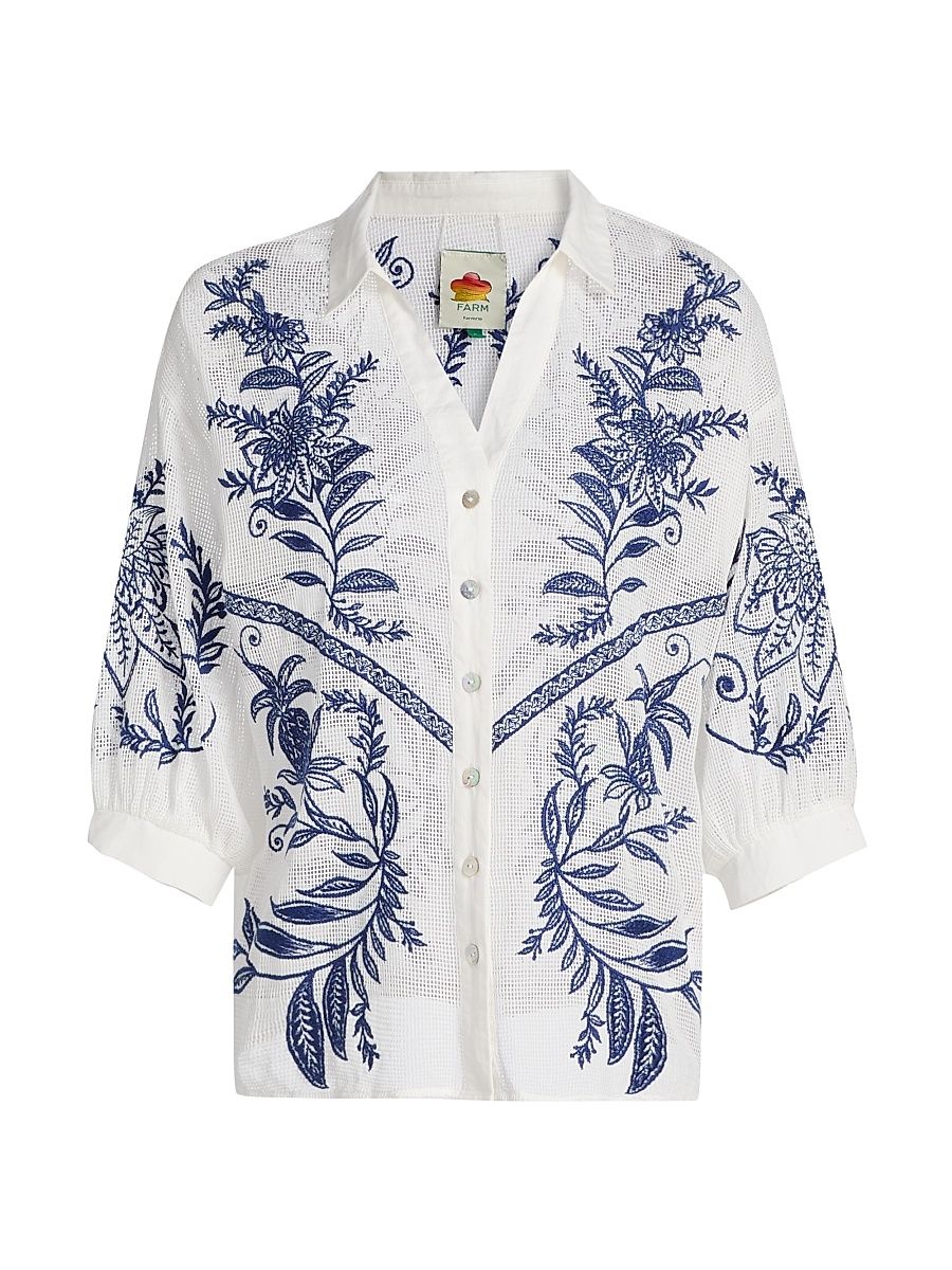 Women's Nina Embroidered Cotton Blouse - Off White - Size XL