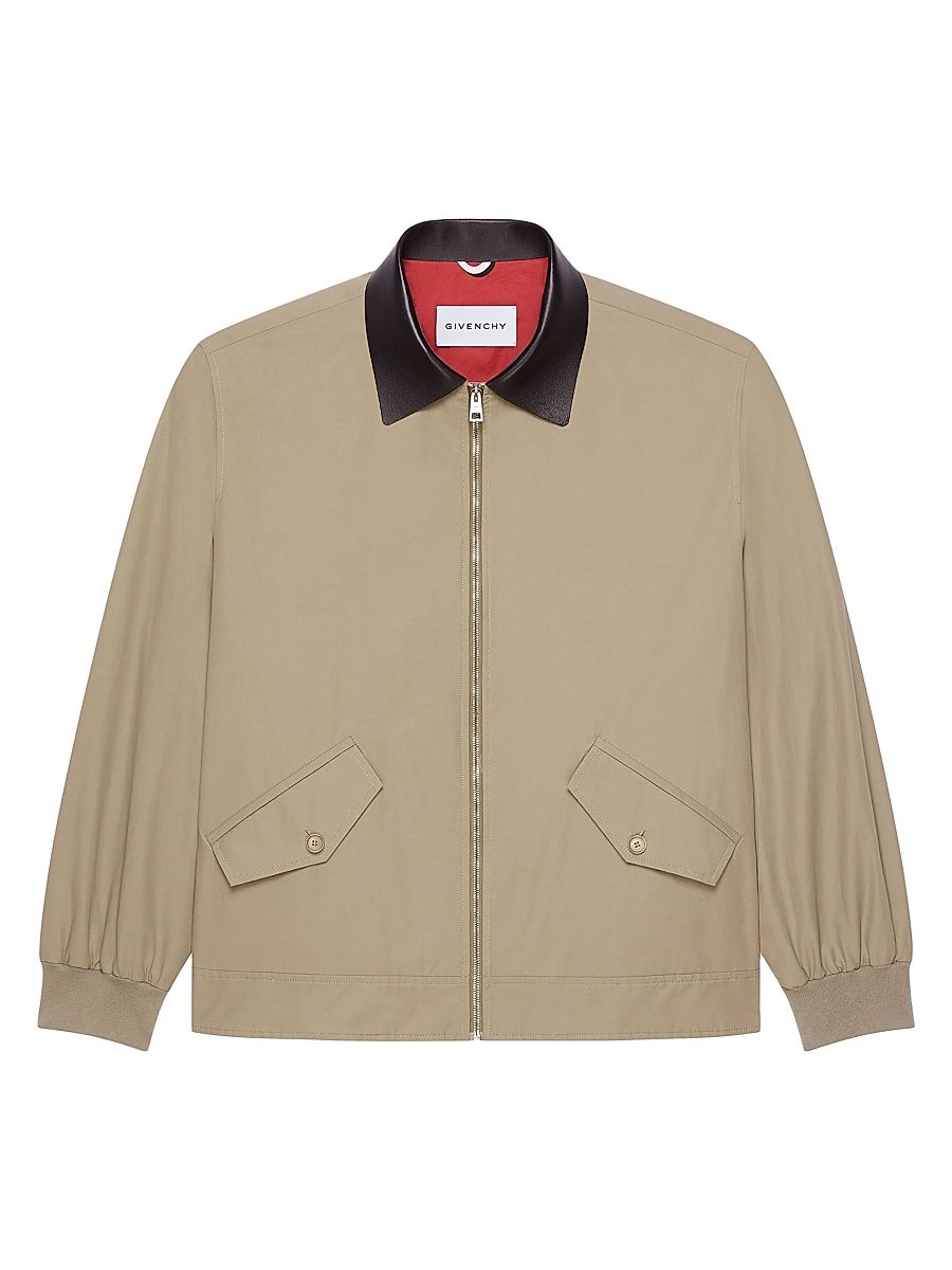 Men's Harrington Jacket in Cotton with Leather Details - Beige - Size 38
