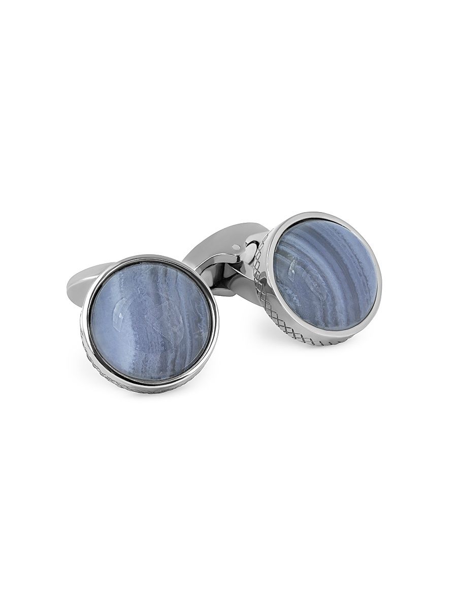 Men's Blue Lace Agate & Titanium Cufflinks - Blue