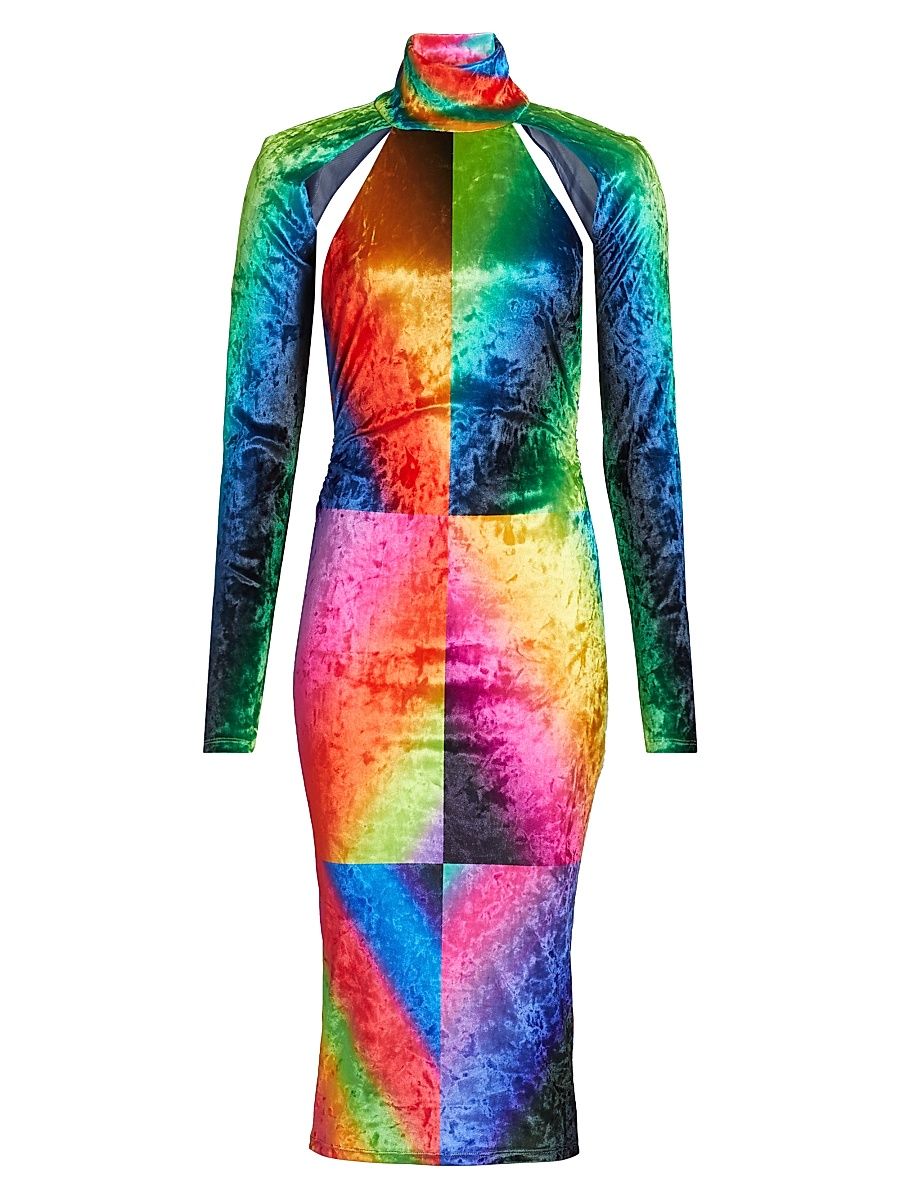 Women's Spectral Gradient Velvet Cutout Midi-Dress - Blue - Size Large