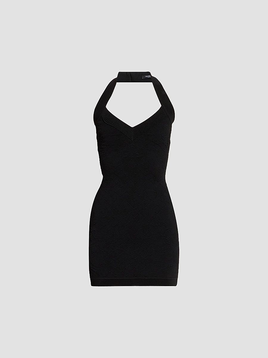 Balmain Women's Compact Knit Halter Minidress - Noir - Size 4