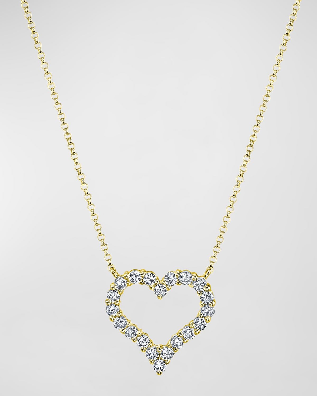 18K Gold Shared Prong Round Diamond Heart Pendant 16" Necklace, 1.30tcw