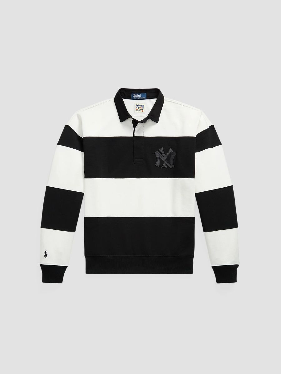 Polo Ralph Lauren Men's Polo Ralph Lauren x Yankees Striped Polo T-Shirt - Oxford White Black - Size XXL