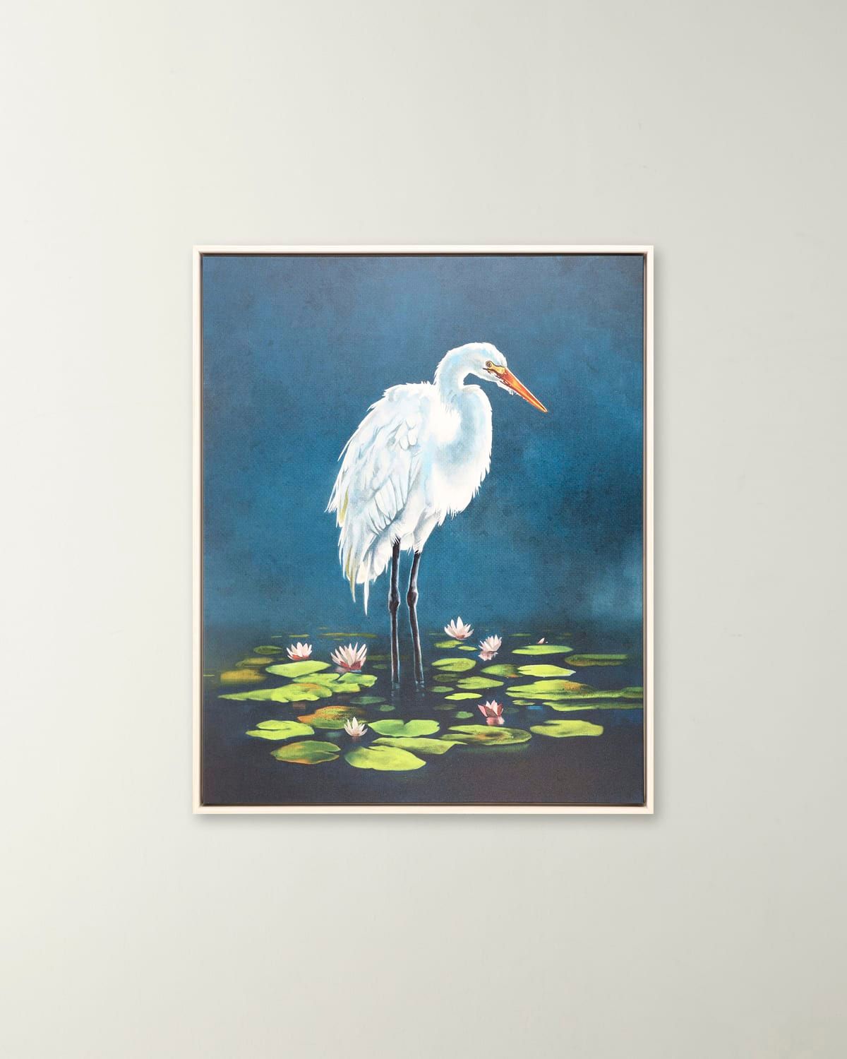 Egret In Lily Pads Giclee on Canvas