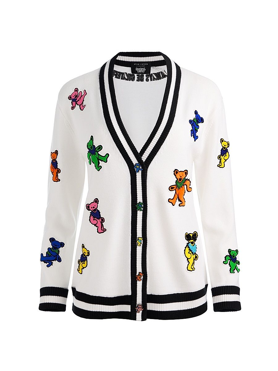Women's Alice + Olivia x Grateful Dead Bradford Bear Cardigan - Soft White Multi - Size Small