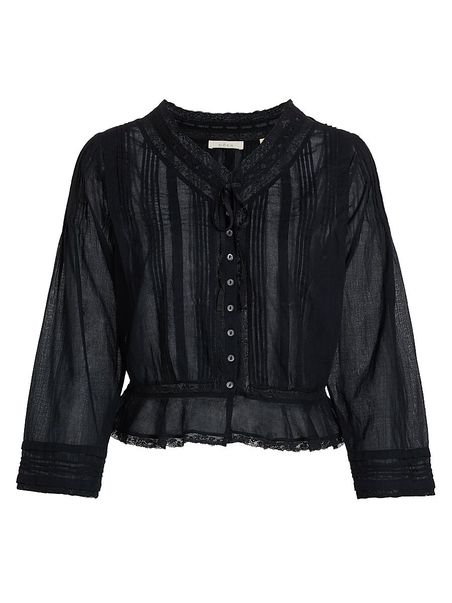 Women's Hillock Lace-Trim Cotton Top - Black - Size XXL