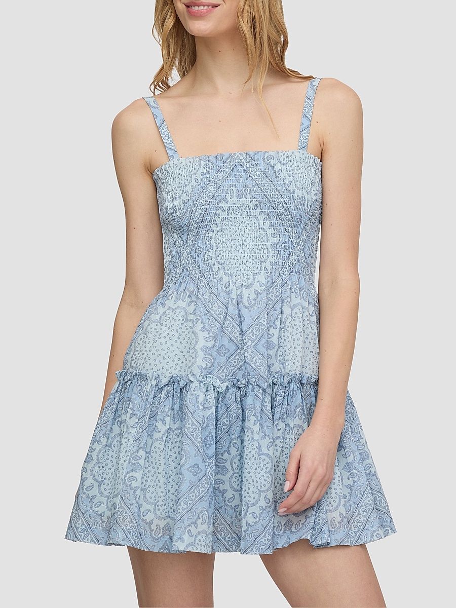 Women's The Seraphina Mini Nap Dress - Dusty Blue Paisley Scarf - Size XXL