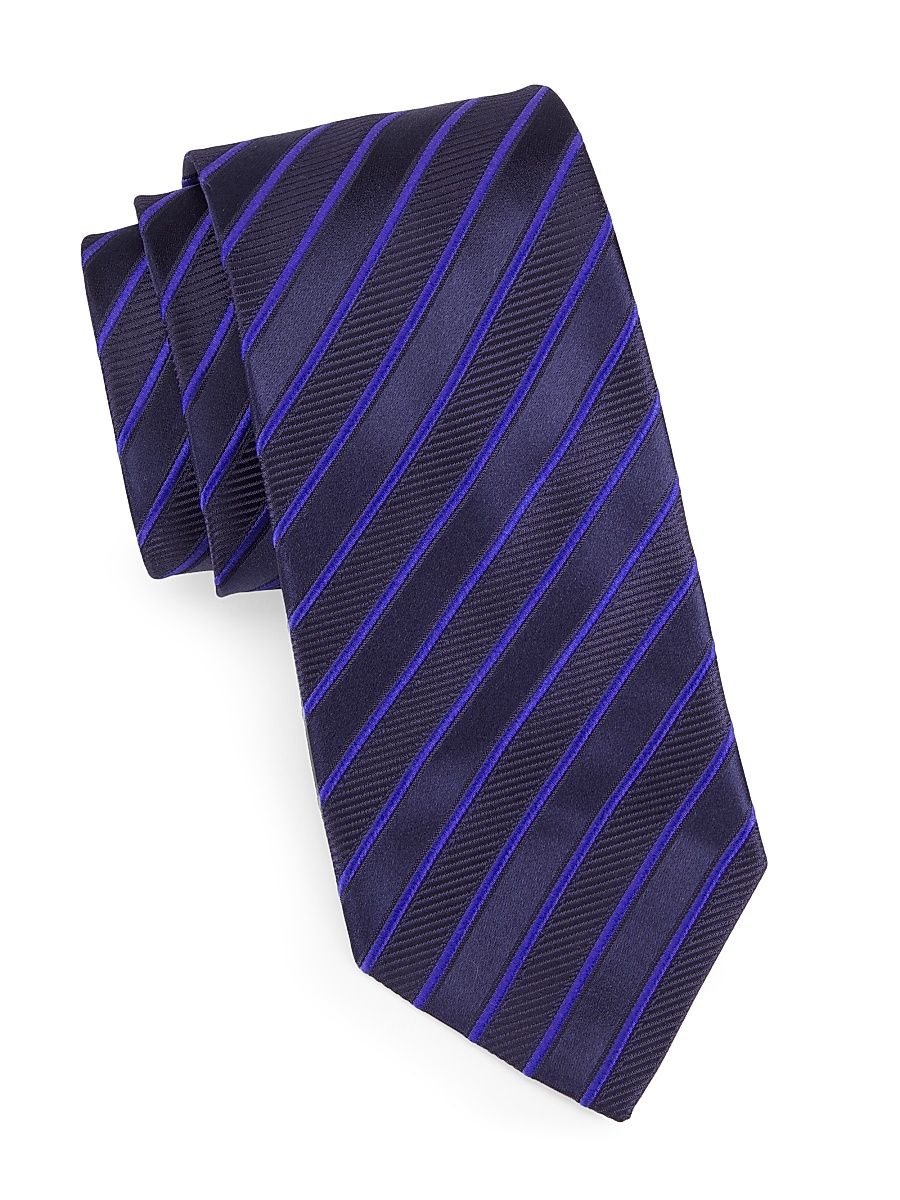 Men's Diagonal Stripe Silk Jacquard Tie - Navy Blue
