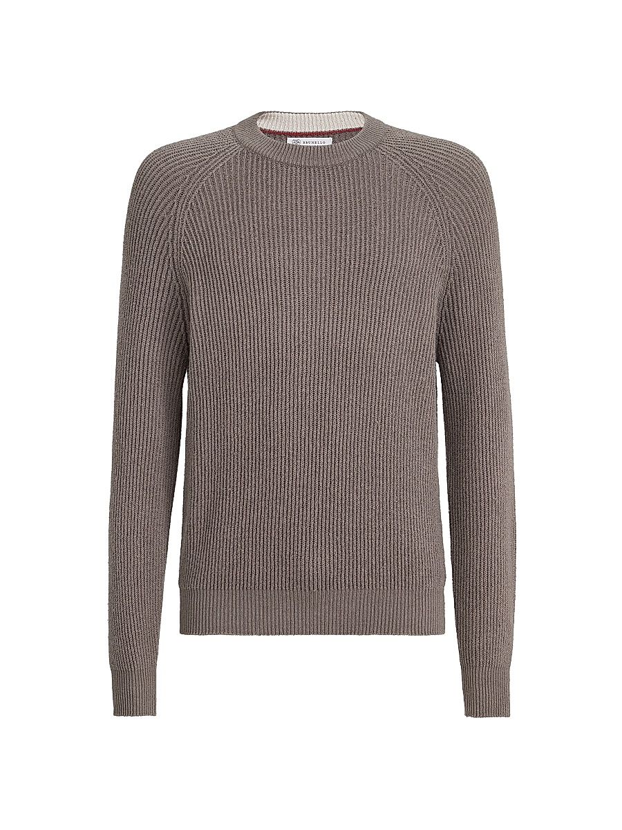 Men's Malfilé Cotton English Rib Sweater with Raglan Sleeves - Hazelnut - Size 48