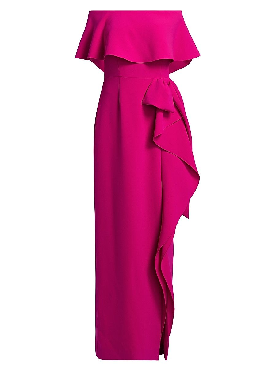 Women's Ruffled Bow-Detail Off-the-Shoulder Gown - Hot Pink - Size 18
