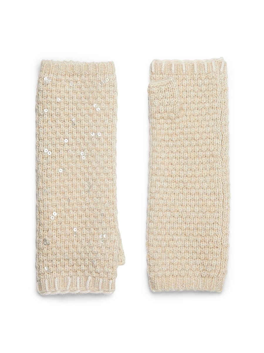 Women's Sequined Cashmere Fingerless Gloves - Yogi Ivory