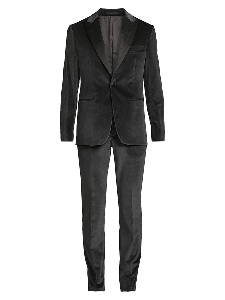 Men's Satin-Lapel Velvet Tuxedo - Black - Size 44