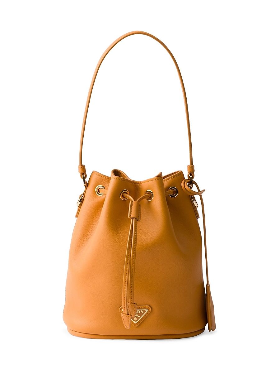 Women's Leather Bucket Mini Bag - Orange