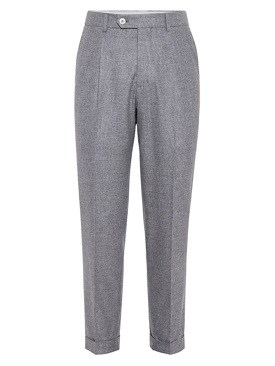 Men's Cashmere and Silk Lightweight Flannel Leisure Fit Trousers - Grey - Size 42