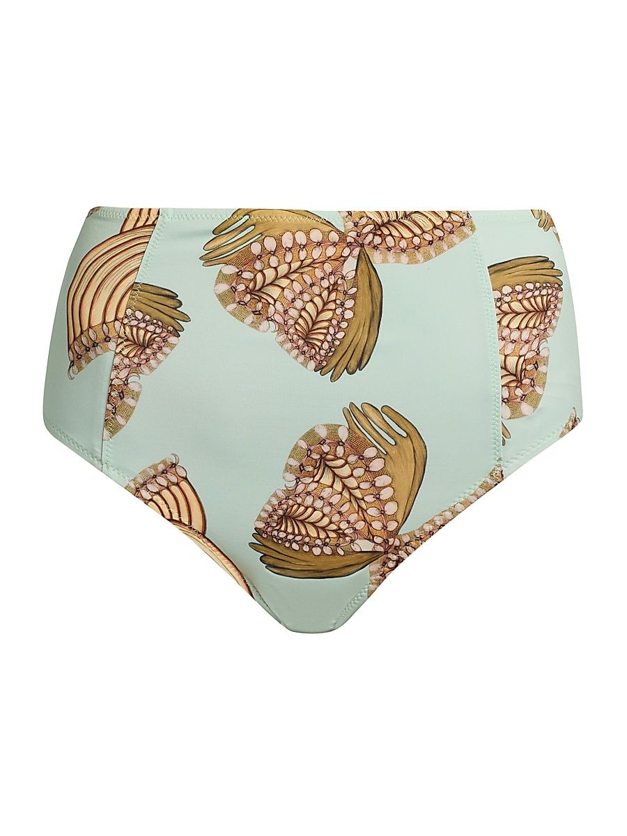 Women's Zahara High-Waisted Bikini Bottom - Water Blossoms - Size XL