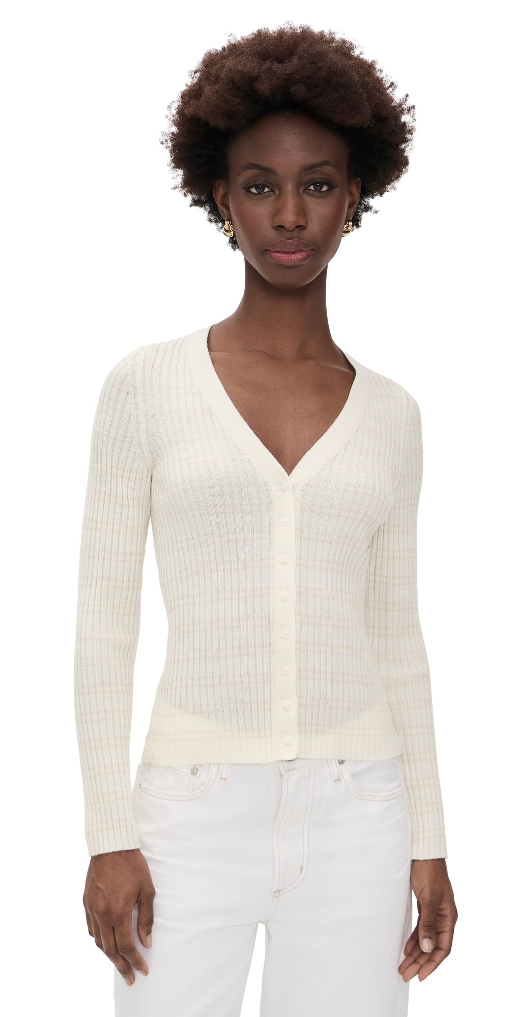 La Ligne Striped Fine Line Cardigan Ivory/Ecru L