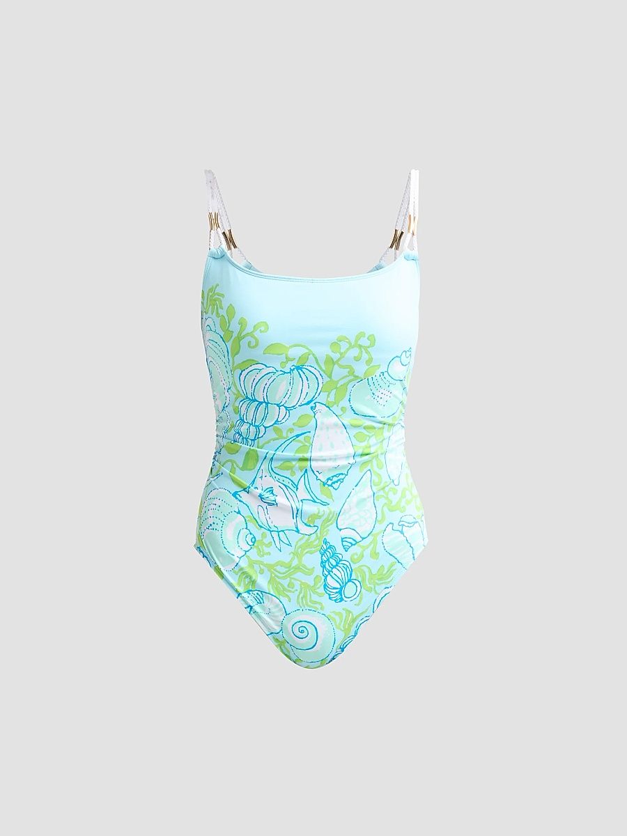 Lilly Pulitzer Women's Napili Rope Throw Me A Line Print One-Piece Swimsuit - Day Dream Blue - Size 12