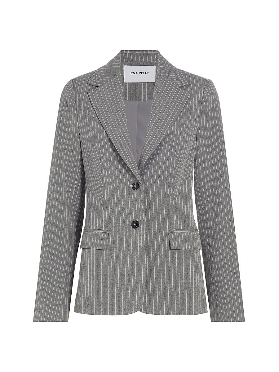 Women's Serena Pin-Striped Tailored Blazer - Grey Pin Stripe - Size 10