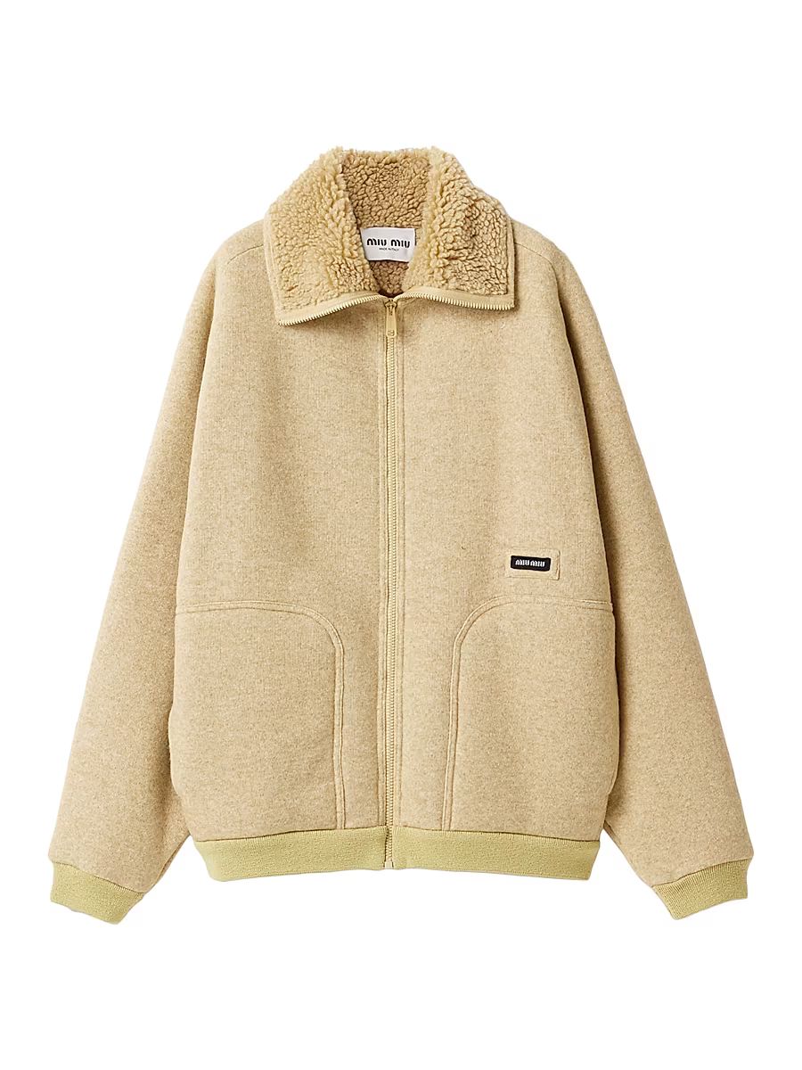 Women's Cotton Fleece Zipper Blouson Jacket - Beige Khaki - Size 10