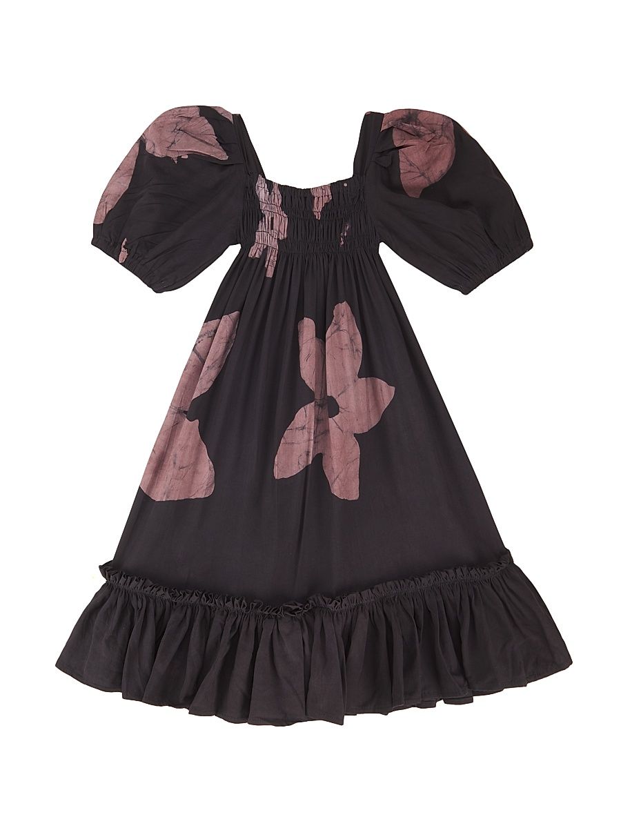 Little Girl's & Girl's Nike Floral Puff-Sleeve Dress - Black - Size 8