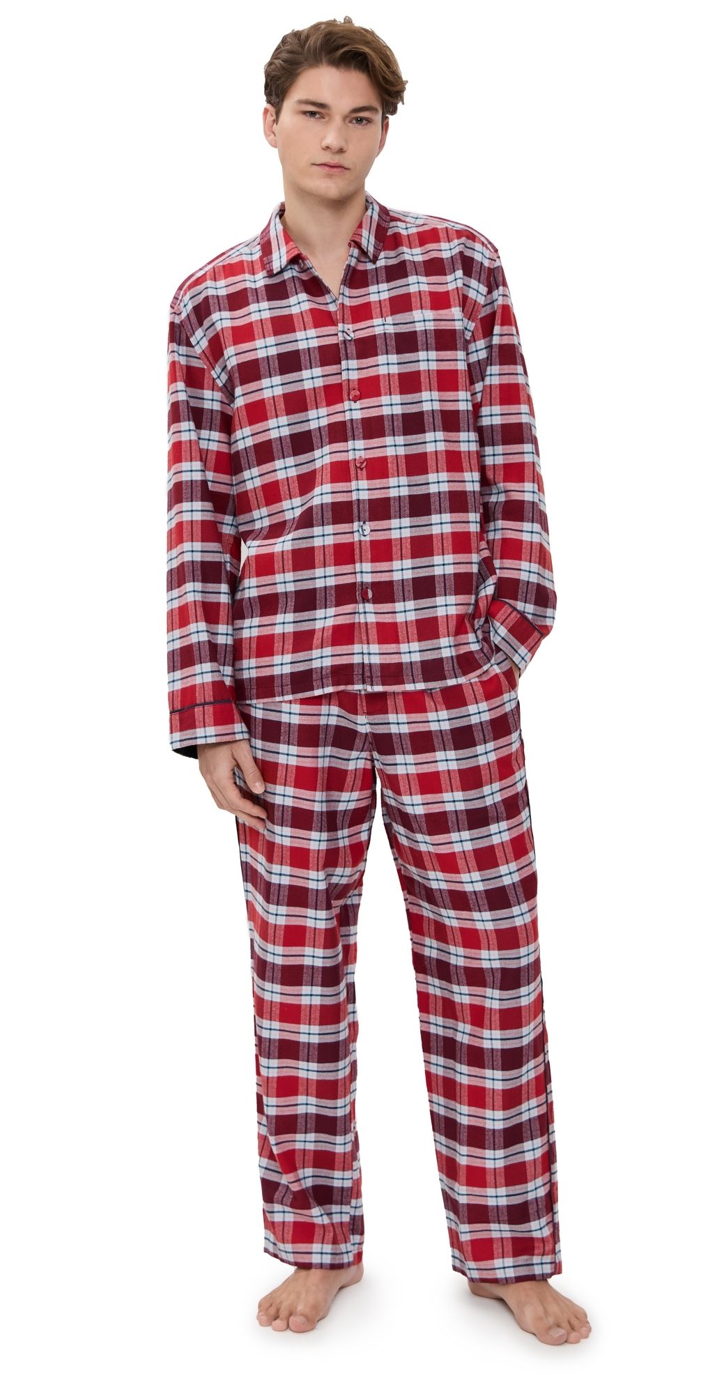 Lunya Brushed Flannel Button Up Set Rustle Plaid M