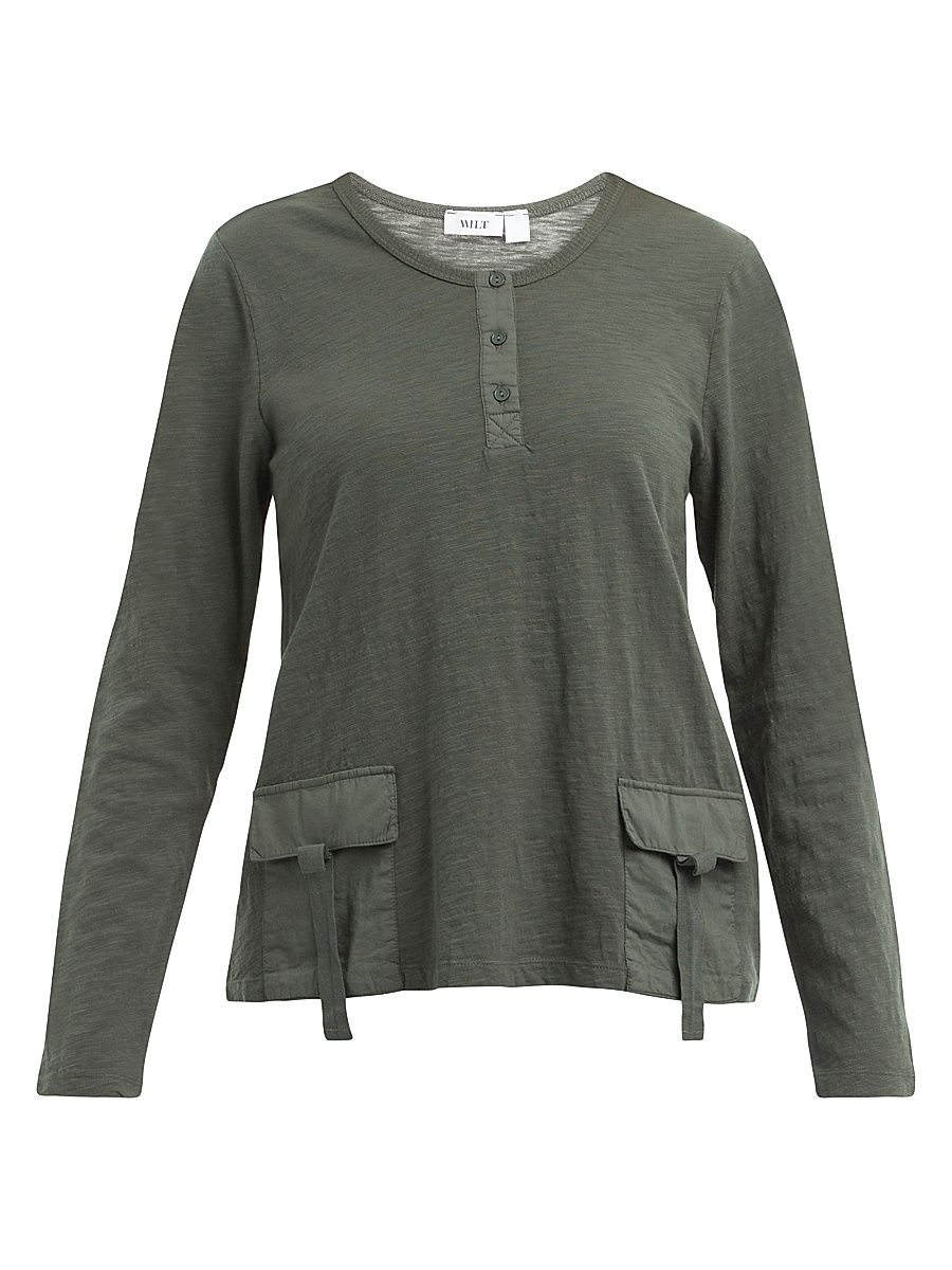 Women's U Neck Button Placket Tee - Kambaba - Size Large