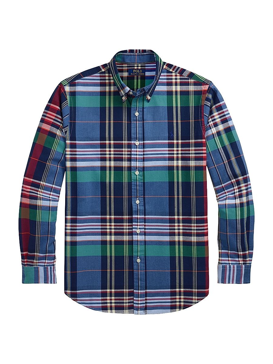 Men's Plaid Cotton Shirt - Blue Red Multi - Size XS