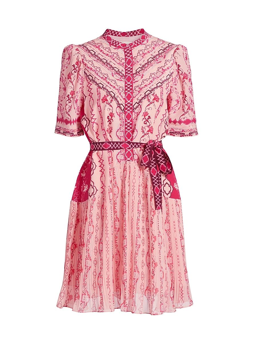 Women's Ally Floral Silk Tie-Waist Minidress - Mandevilla Border - Size 12